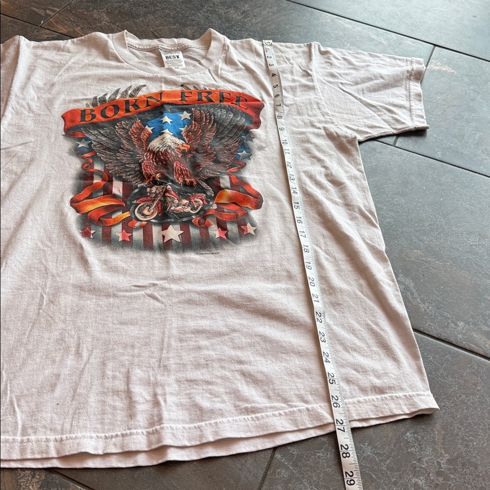 White 'Born Free' Eagle Graphic T-Shirt Men’s LG - Picture 5 of 8